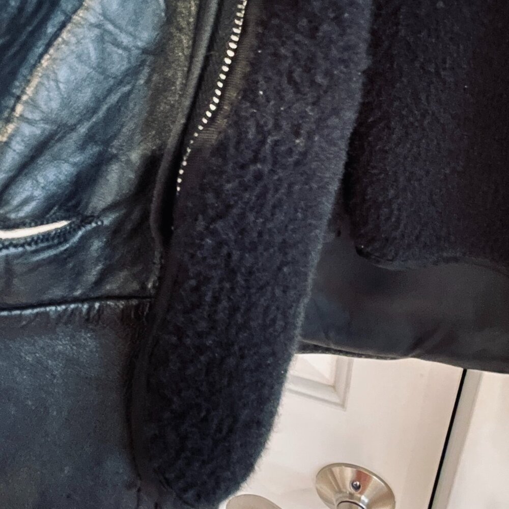 VGVUC Vntg 1950/60's Ladies Black Leather Jacket, Pockets, Zip-Out Lining, Sz L - Picture 8 of 16